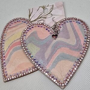 Multicolored heart-shaped and bling earrings